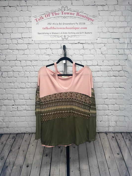 Aztec printed fabric v neck top